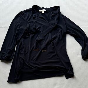 Michael Kors Black Tie-Neck Long Sleeve Top
